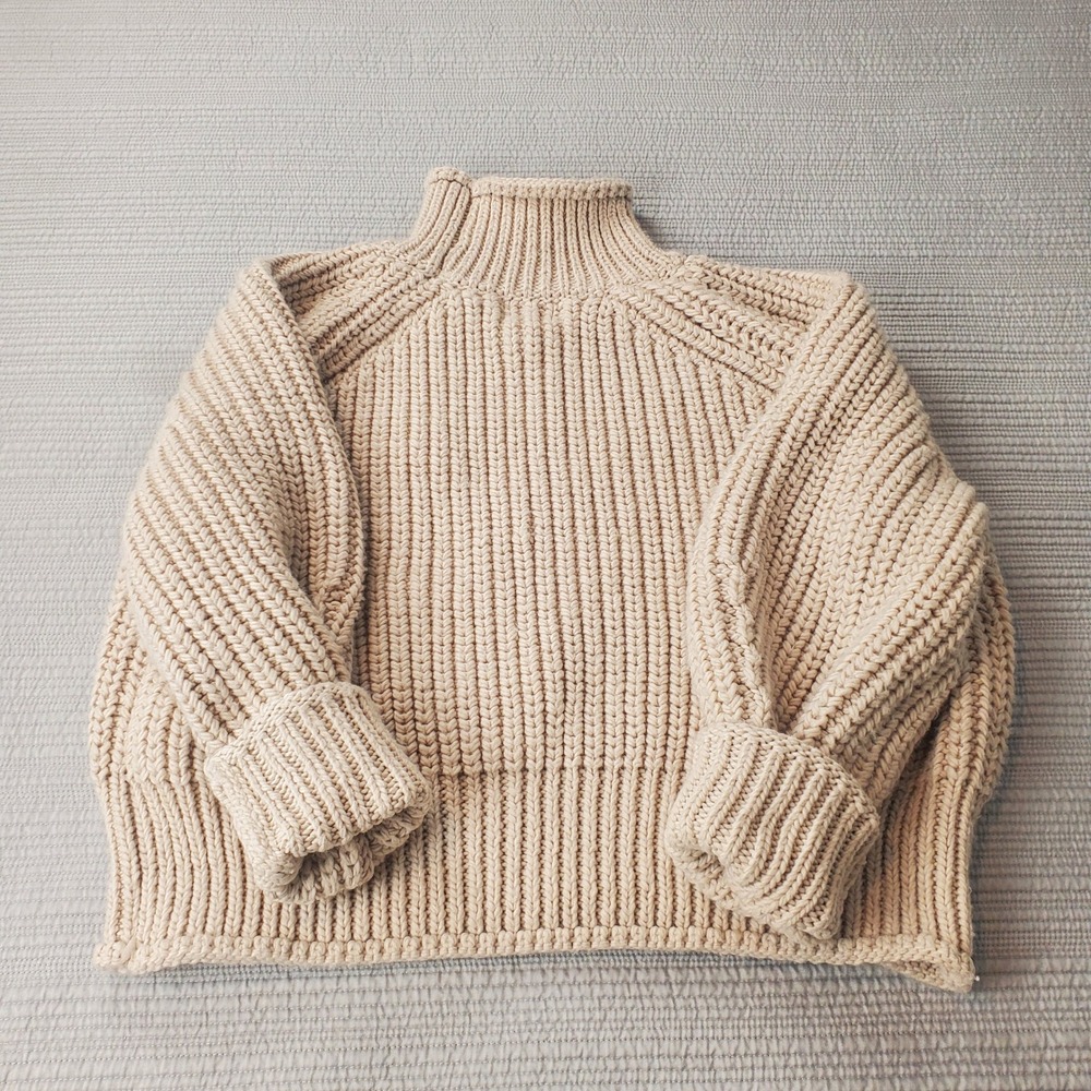H&M Sweater Womens XL Beige Chunky Ribbed Mock Neck Raglan Knit Pullover